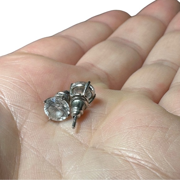 Signed JCM 925 CZ China Sterling Silver & 3 CT 7mm Solitaire CZ Stud Earrings - Picture 14 of 16